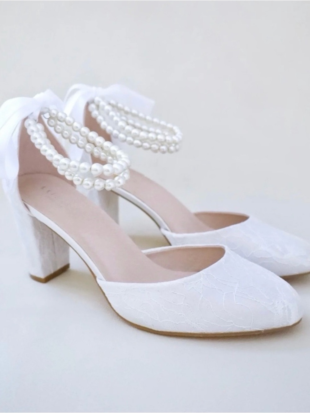 Lace Block Heel with Double Pearls Ankle Strap by Kailee P - size 6.5 brand new